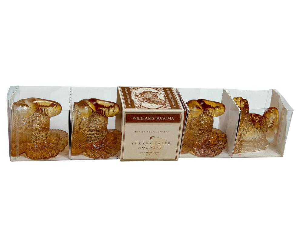Williams-Sonoma Turkey Glass Taper Candle Holders Set Of 4 Brown Thanksgiving